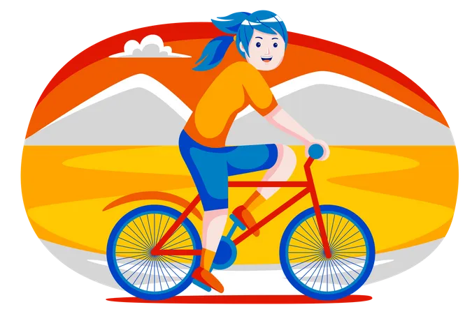 Girl riding bicycle  Illustration