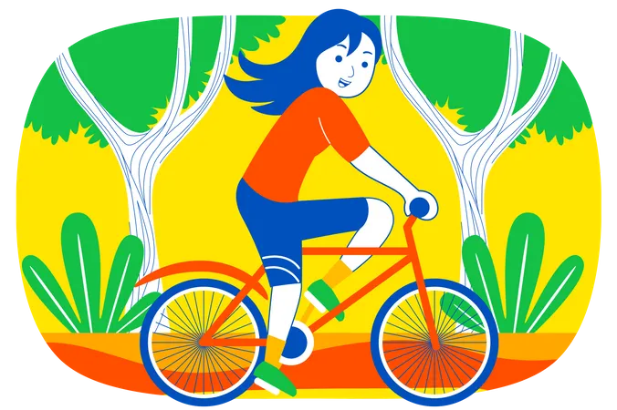 Girl riding bicycle  Illustration