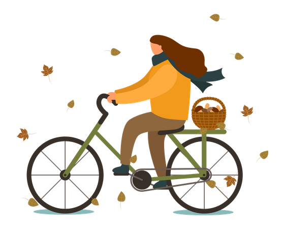 Girl riding bicycle in autumn fall  Illustration