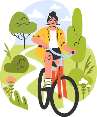 Girl riding Bicycle in outdoor  Illustration