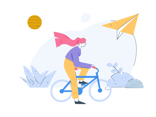 Girl riding bicycle in park  Illustration