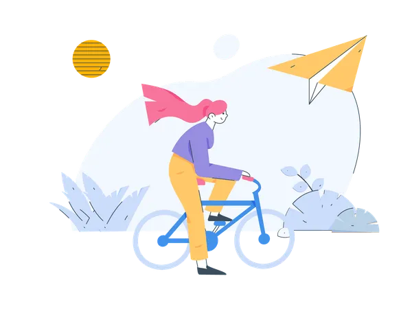 Girl riding bicycle in park  イラスト