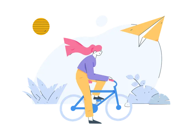 Girl riding bicycle in park  Illustration