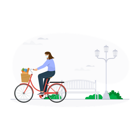 Girl riding bike during coronavirus  Illustration
