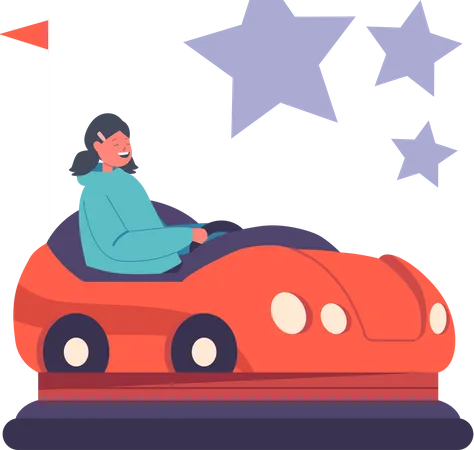 Girl riding bumper car  Illustration