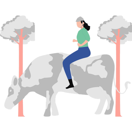 Girl riding cattle  Illustration