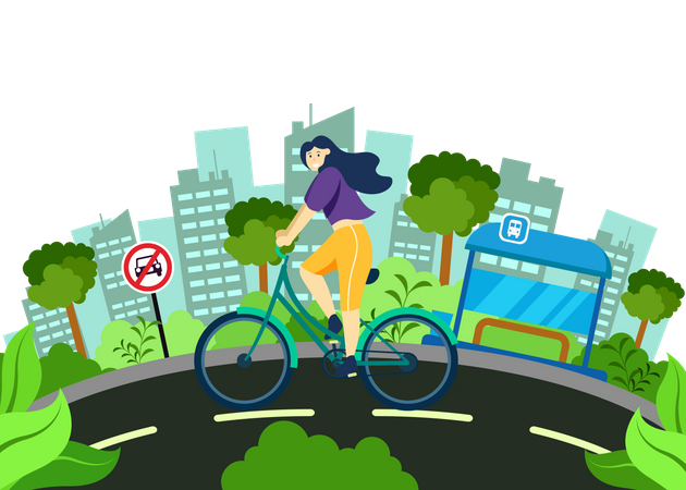 Girl riding cycle Illustration