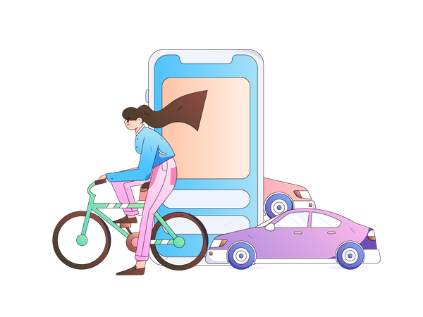 Girl riding cycle for transport  Illustration