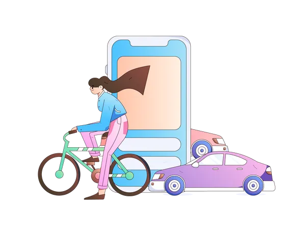 Girl riding cycle for transport  Illustration