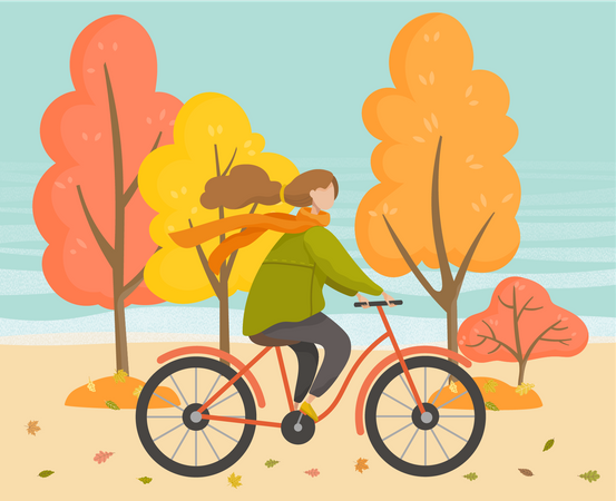 Girl riding cycle in park Illustration