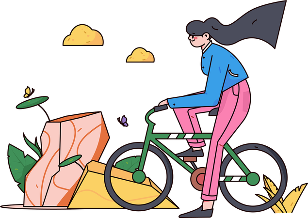 Girl riding cycle in park  Illustration