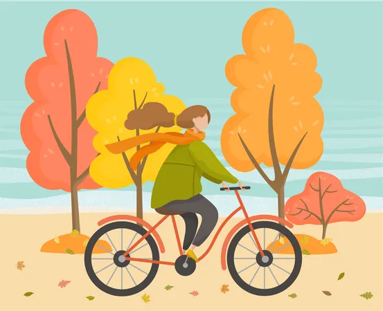 Girl riding cycle in park  Illustration