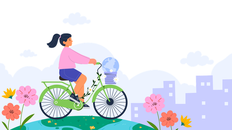 Girl riding cycle on Environment Day  Illustration