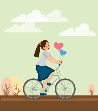 Girl riding cycle with balloon  Illustration