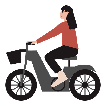 Girl Riding Electric Motorcycle  일러스트레이션