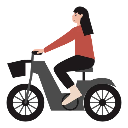 Girl Riding Electric Motorcycle  일러스트레이션
