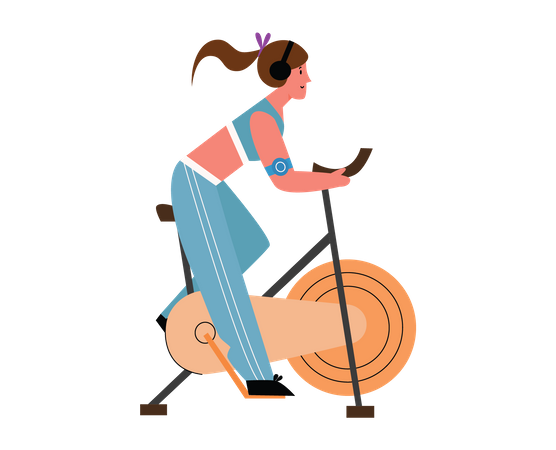 Girl riding gym cycle  Illustration