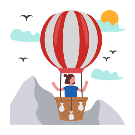 Girl riding Hot Air Balloon  Illustration
