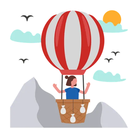 Girl riding Hot Air Balloon  Illustration