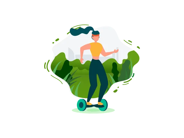 Girl Riding Hover board at garden  Illustration