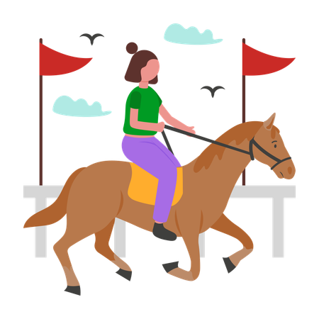 Girl riding in horse Race  Illustration