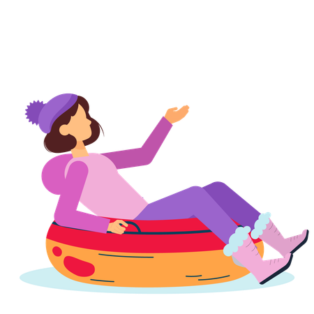 Girl riding Inflatable Snow Slide  イラスト