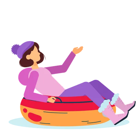 Girl riding Inflatable Snow Slide  イラスト