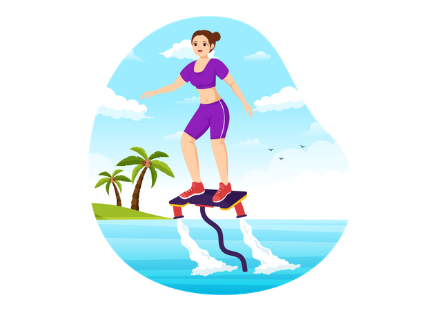 Girl Riding Jet Pack  Illustration