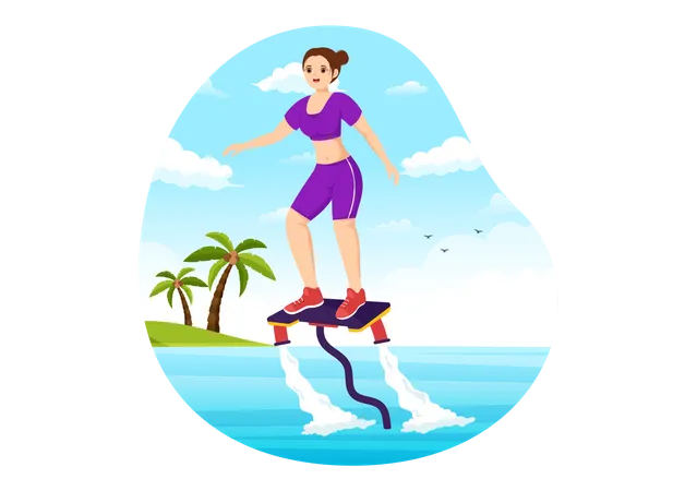 Girl Riding Jet Pack  Illustration