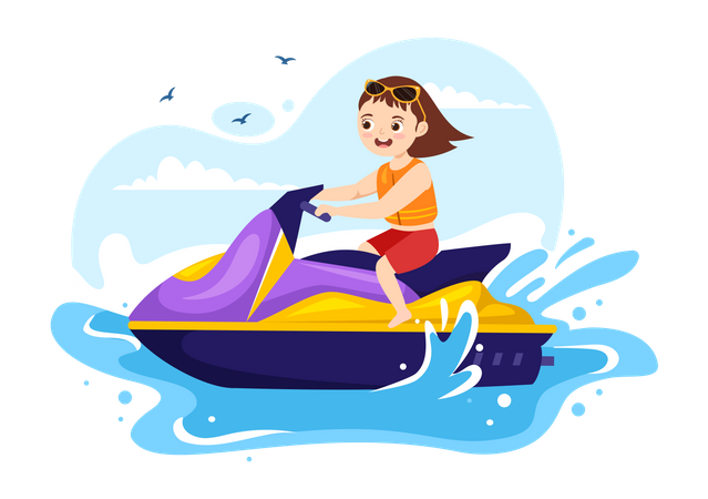 Girl riding jet ski  Illustration