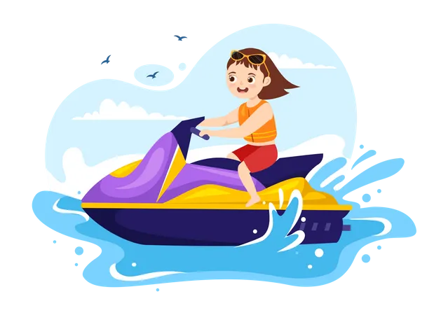 Girl riding jet ski Illustration