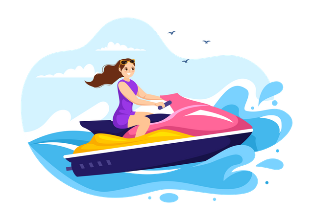 Girl riding jet ski Illustration