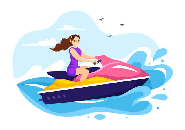 Girl riding jet ski  Illustration