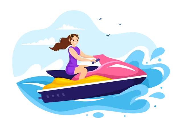 Girl riding jet ski  Illustration