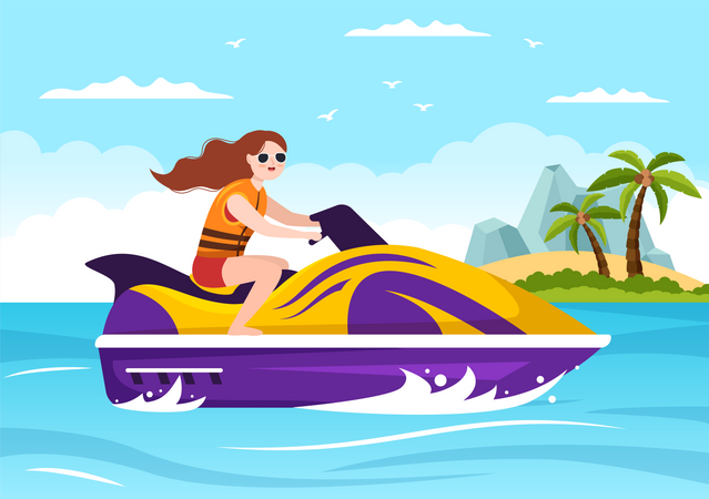 Girl riding jet ski  Illustration