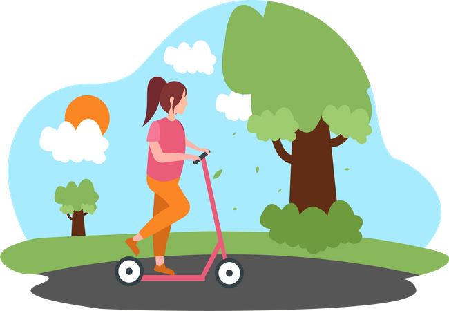 Girl riding kick scooter  Illustration