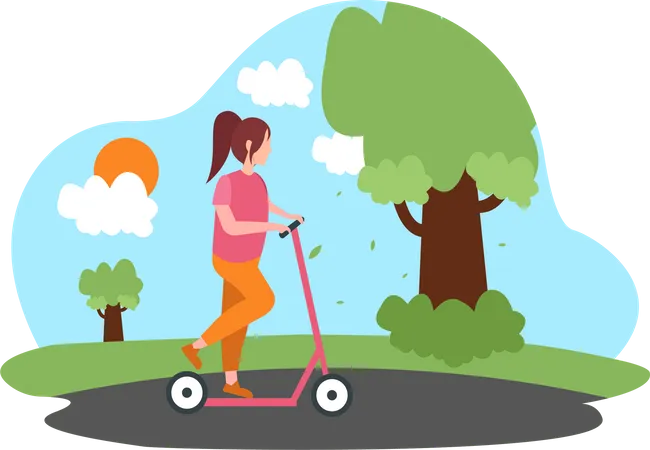 Girl riding kick scooter  Illustration