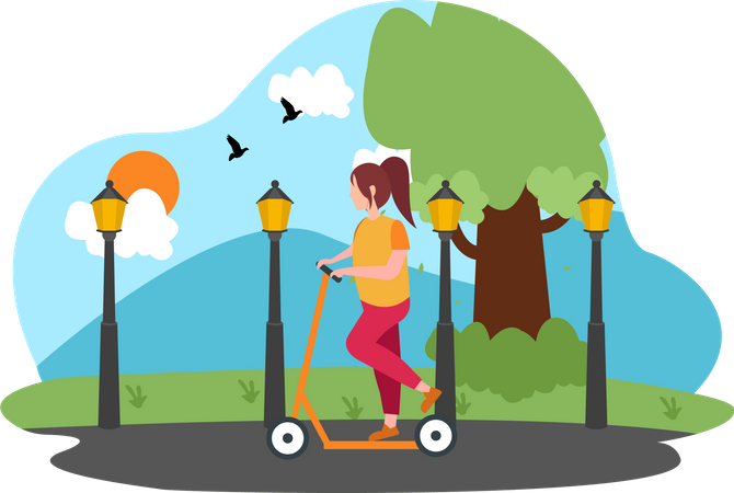 Girl riding kick scooter  Illustration