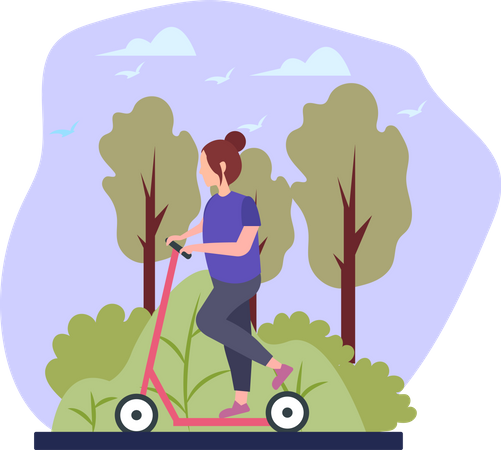 Girl riding kick scooter  Illustration