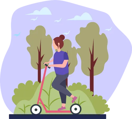 Girl riding kick scooter  Illustration