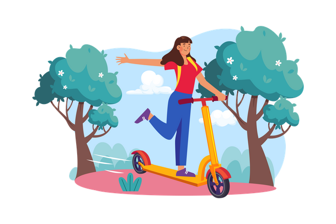 Girl riding kick scooter  Illustration