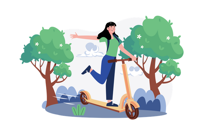 Girl riding kick scooter  Illustration