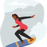 girl riding on surf board illustration