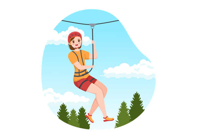 Girl riding on zip line  Illustration