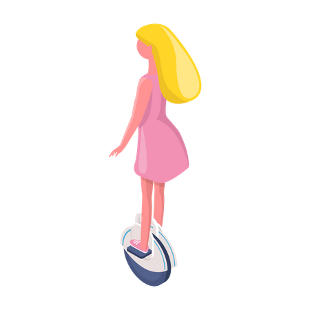Girl riding one wheel scooter Illustration