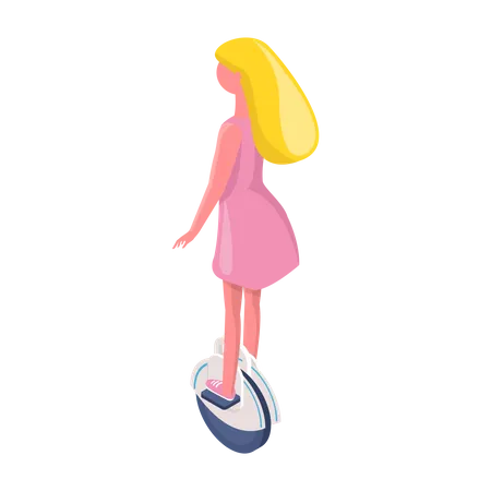 Girl riding one wheel scooter  Illustration
