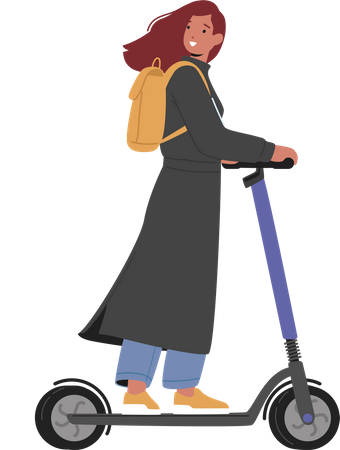 Girl riding push scooter Illustration
