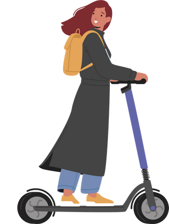 Girl riding push scooter  Illustration