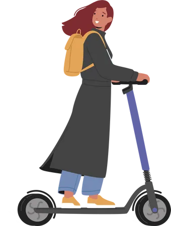 Girl riding push scooter  Illustration