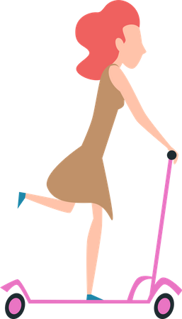 Girl riding push scooter  Illustration